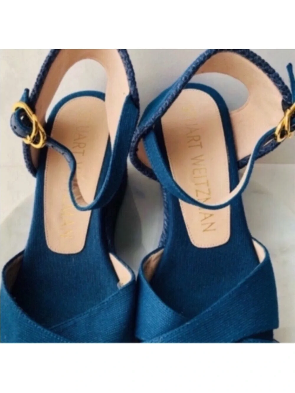 STUART WEITZMAN Wedge Espadrille - MIRELLA Navy Blue Wedge Espadrille Sandals